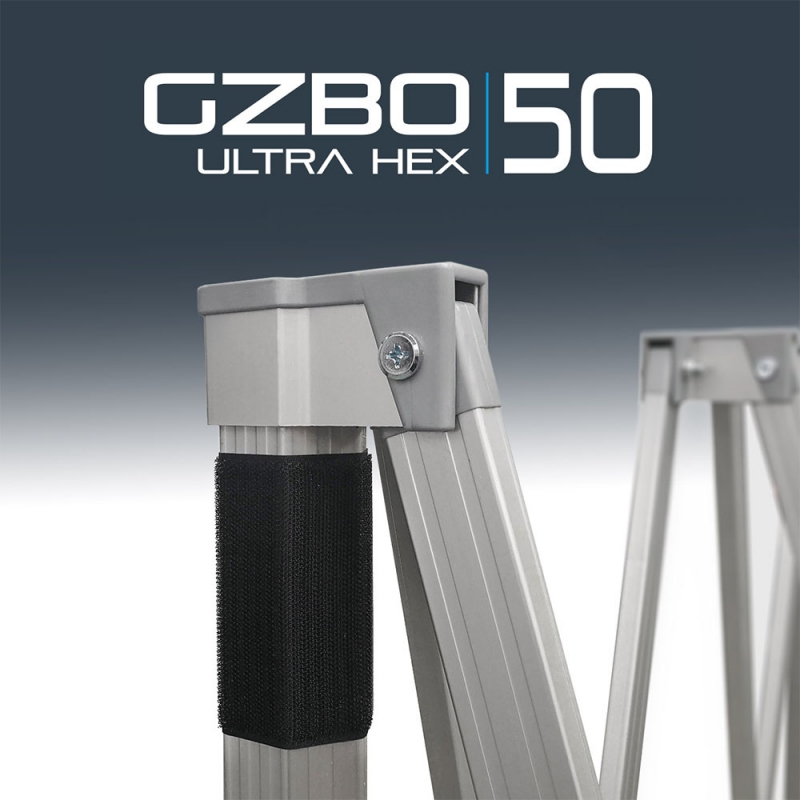 Close-up of the GZBO Ultra Hex 50 aluminium leg, connector and reinforced truss construction