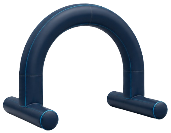 Curved inflatable arch with freestanding T-feet